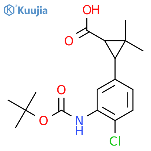 3-(3-{(tert-butoxy)carbonylamino}-4-chlorophenyl)-2,2-dimethylcyclopropane-1-carboxylic acid structure