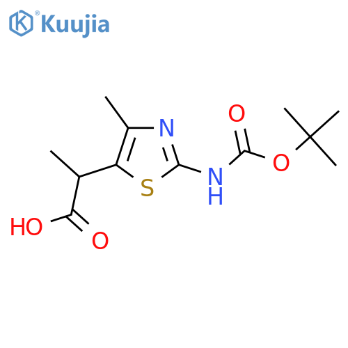 2-(2-{(tert-butoxy)carbonylamino}-4-methyl-1,3-thiazol-5-yl)propanoic acid structure