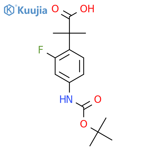 2-(4-{(tert-butoxy)carbonylamino}-2-fluorophenyl)-2-methylpropanoic acid structure