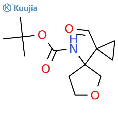 tert-butyl N-3-(1-formylcyclopropyl)oxolan-3-ylcarbamate structure