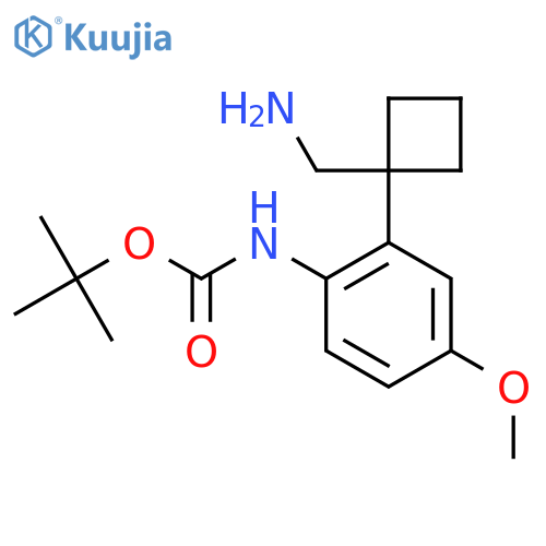 tert-butyl N-{2-1-(aminomethyl)cyclobutyl-4-methoxyphenyl}carbamate structure