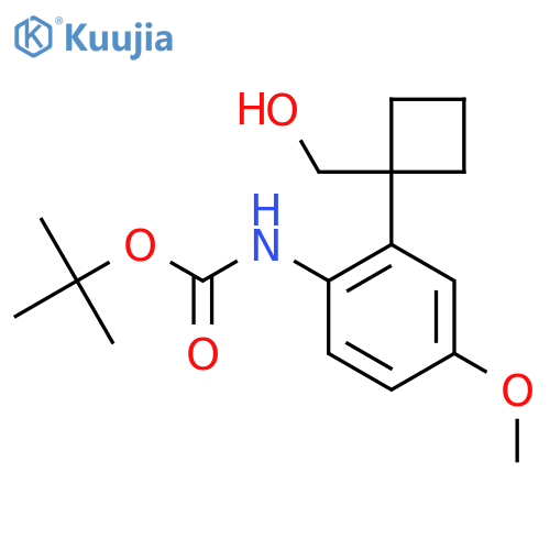 tert-butyl N-{2-1-(hydroxymethyl)cyclobutyl-4-methoxyphenyl}carbamate structure