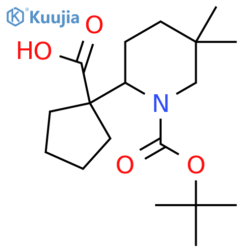 1-{1-[(Tert-butoxy)carbonyl]-5,5-dimethylpiperidin-2-yl}cyclopentane-1-carboxylic acid structure