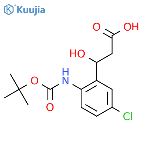 3-(2-{(tert-butoxy)carbonylamino}-5-chlorophenyl)-3-hydroxypropanoic acid structure