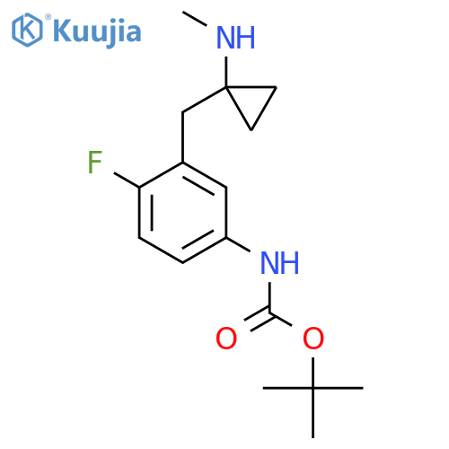tert-butyl N-(4-fluoro-3-{1-(methylamino)cyclopropylmethyl}phenyl)carbamate structure