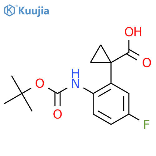1-(2-{(tert-butoxy)carbonylamino}-5-fluorophenyl)cyclopropane-1-carboxylic acid structure
