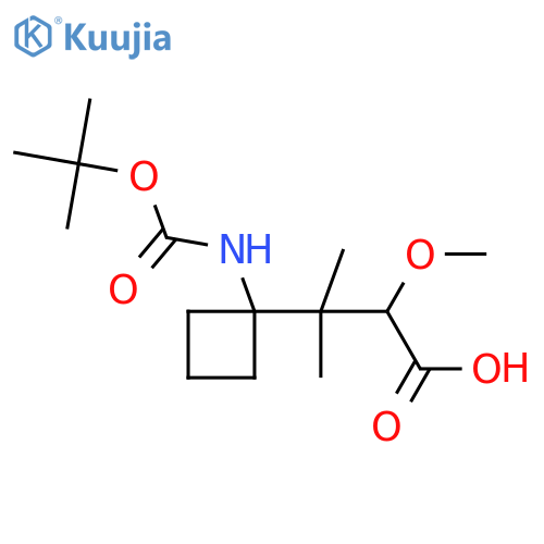 3-(1-{(tert-butoxy)carbonylamino}cyclobutyl)-2-methoxy-3-methylbutanoic acid structure