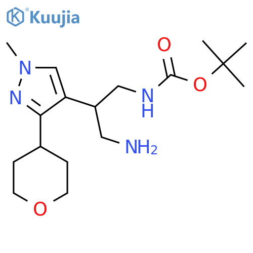tert-butyl N-{3-amino-2-1-methyl-3-(oxan-4-yl)-1H-pyrazol-4-ylpropyl}carbamate structure