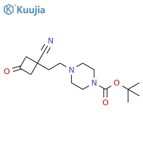 tert-butyl 4-2-(1-cyano-3-oxocyclobutyl)ethylpiperazine-1-carboxylate structure