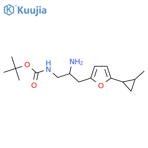 tert-butyl N-{2-amino-3-5-(2-methylcyclopropyl)furan-2-ylpropyl}carbamate structure