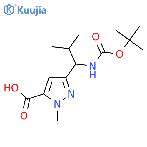 3-(1-{(tert-butoxy)carbonylamino}-2-methylpropyl)-1-methyl-1H-pyrazole-5-carboxylic acid structure