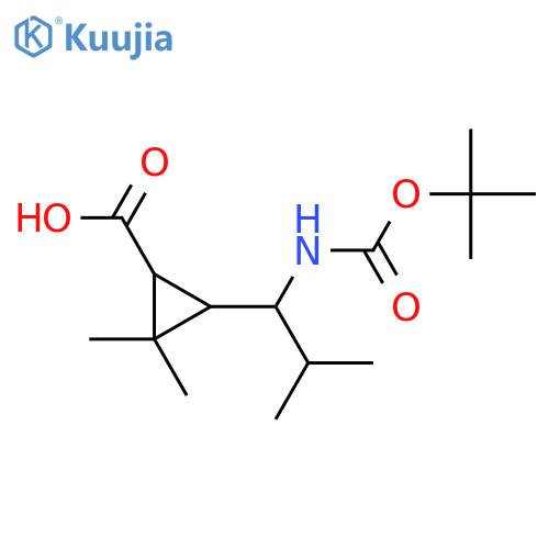 3-(1-{(tert-butoxy)carbonylamino}-2-methylpropyl)-2,2-dimethylcyclopropane-1-carboxylic acid structure