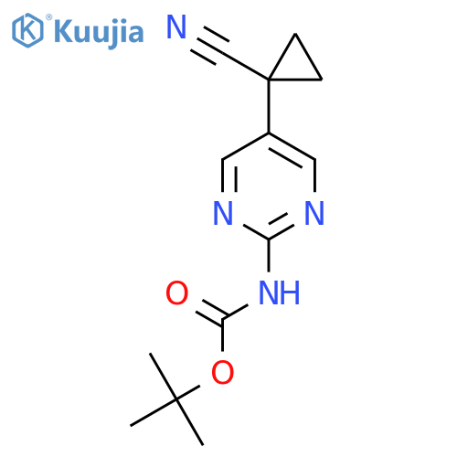 tert-butyl N-5-(1-cyanocyclopropyl)pyrimidin-2-ylcarbamate structure