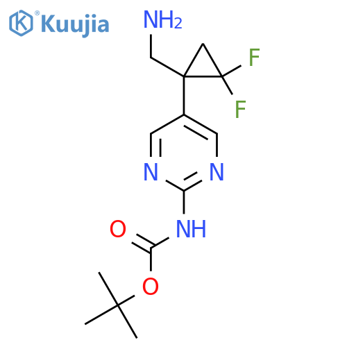 tert-butyl N-{5-1-(aminomethyl)-2,2-difluorocyclopropylpyrimidin-2-yl}carbamate structure