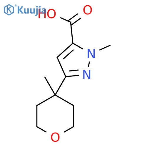 1-methyl-3-(4-methyloxan-4-yl)-1H-pyrazole-5-carboxylic acid structure