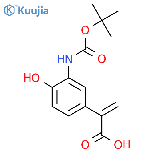 2-(3-{(tert-butoxy)carbonylamino}-4-hydroxyphenyl)prop-2-enoic acid structure
