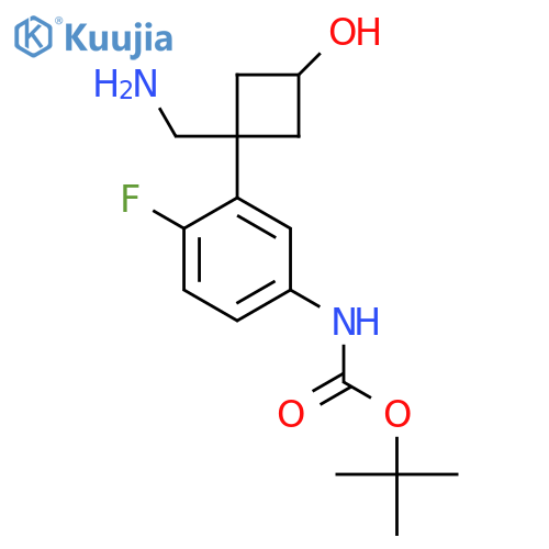 tert-butyl N-{3-1-(aminomethyl)-3-hydroxycyclobutyl-4-fluorophenyl}carbamate structure