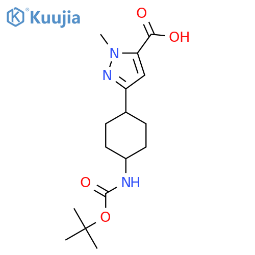 3-(4-{(tert-butoxy)carbonylamino}cyclohexyl)-1-methyl-1H-pyrazole-5-carboxylic acid structure