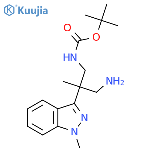 tert-butyl N-3-amino-2-methyl-2-(1-methyl-1H-indazol-3-yl)propylcarbamate structure