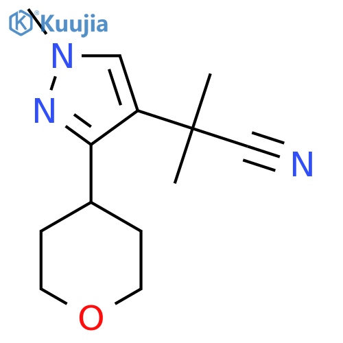 2-methyl-2-1-methyl-3-(oxan-4-yl)-1H-pyrazol-4-ylpropanenitrile structure