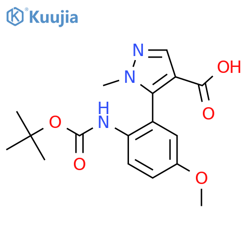 5-(2-{(tert-butoxy)carbonylamino}-5-methoxyphenyl)-1-methyl-1H-pyrazole-4-carboxylic acid structure
