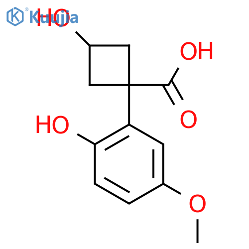 3-hydroxy-1-(2-hydroxy-5-methoxyphenyl)cyclobutane-1-carboxylic acid structure