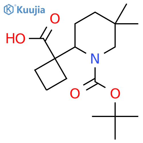 1-{1-[(Tert-butoxy)carbonyl]-5,5-dimethylpiperidin-2-yl}cyclobutane-1-carboxylic acid structure