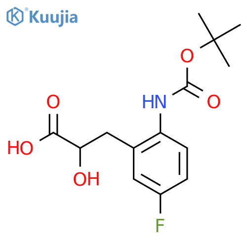 3-(2-{(tert-butoxy)carbonylamino}-5-fluorophenyl)-2-hydroxypropanoic acid structure