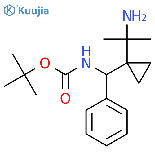 tert-butyl N-{1-(2-aminopropan-2-yl)cyclopropyl(phenyl)methyl}carbamate structure