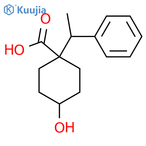 4-hydroxy-1-(1-phenylethyl)cyclohexane-1-carboxylic acid structure