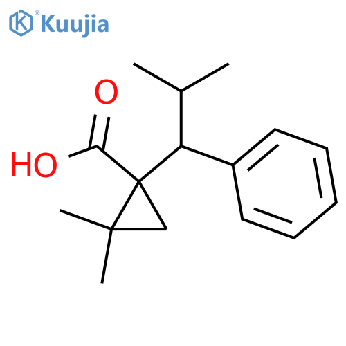 2,2-dimethyl-1-(2-methyl-1-phenylpropyl)cyclopropane-1-carboxylic acid structure