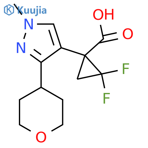 2,2-difluoro-1-1-methyl-3-(oxan-4-yl)-1H-pyrazol-4-ylcyclopropane-1-carboxylic acid structure