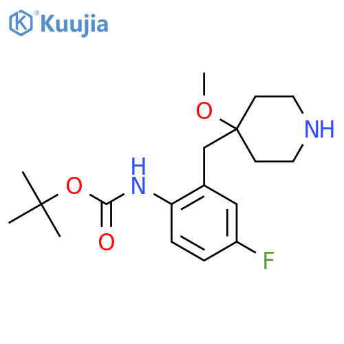 tert-butyl N-{4-fluoro-2-(4-methoxypiperidin-4-yl)methylphenyl}carbamate structure