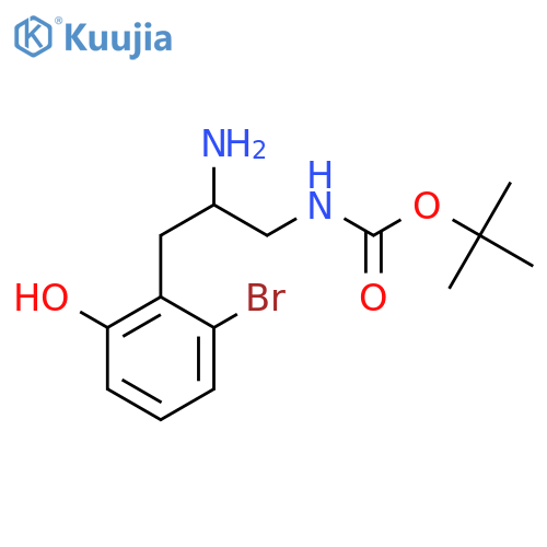 tert-butyl N-2-amino-3-(2-bromo-6-hydroxyphenyl)propylcarbamate structure