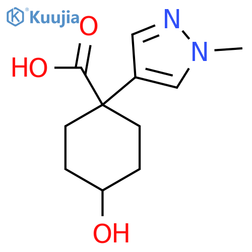 4-hydroxy-1-(1-methyl-1H-pyrazol-4-yl)cyclohexane-1-carboxylic acid structure