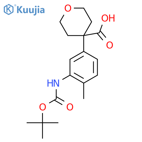 4-(3-{(tert-butoxy)carbonylamino}-4-methylphenyl)oxane-4-carboxylic acid structure