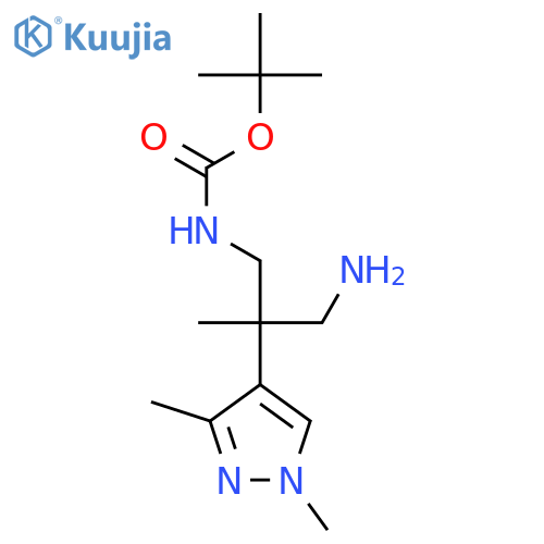 tert-butyl N-3-amino-2-(1,3-dimethyl-1H-pyrazol-4-yl)-2-methylpropylcarbamate structure