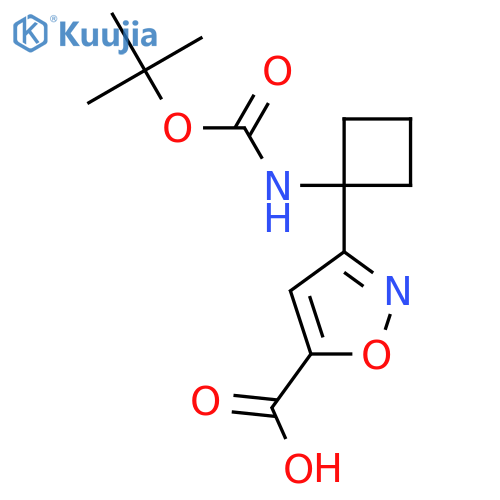 3-(1-{(tert-butoxy)carbonylamino}cyclobutyl)-1,2-oxazole-5-carboxylic acid structure