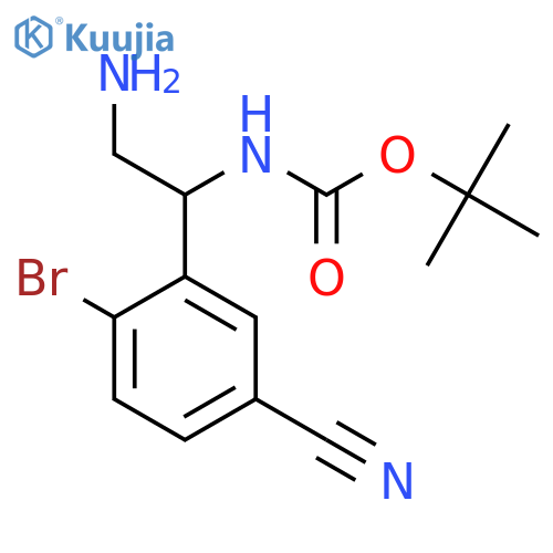 tert-butyl N-2-amino-1-(2-bromo-5-cyanophenyl)ethylcarbamate structure