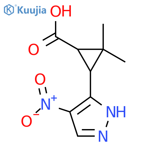 2,2-dimethyl-3-(4-nitro-1H-pyrazol-3-yl)cyclopropane-1-carboxylic acid structure