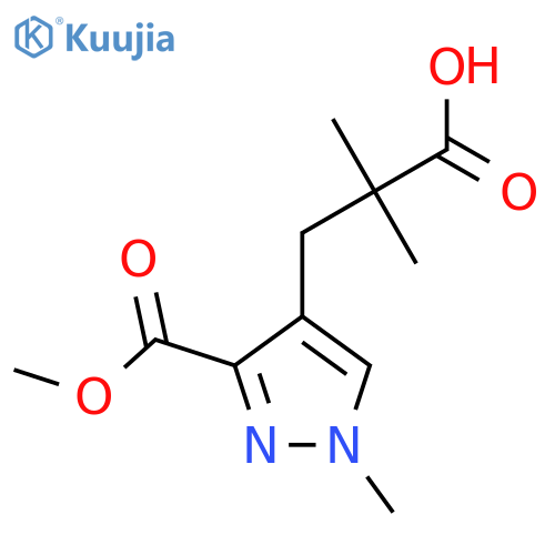 3-3-(methoxycarbonyl)-1-methyl-1H-pyrazol-4-yl-2,2-dimethylpropanoic acid structure
