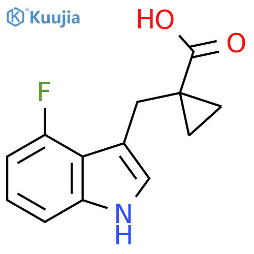 1-(4-fluoro-1H-indol-3-yl)methylcyclopropane-1-carboxylic acid structure