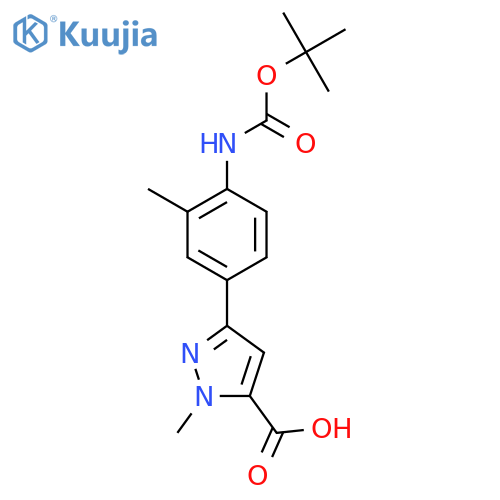 3-(4-{(tert-butoxy)carbonylamino}-3-methylphenyl)-1-methyl-1H-pyrazole-5-carboxylic acid structure