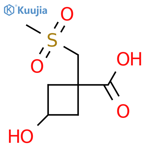3-hydroxy-1-(methanesulfonylmethyl)cyclobutane-1-carboxylic acid structure