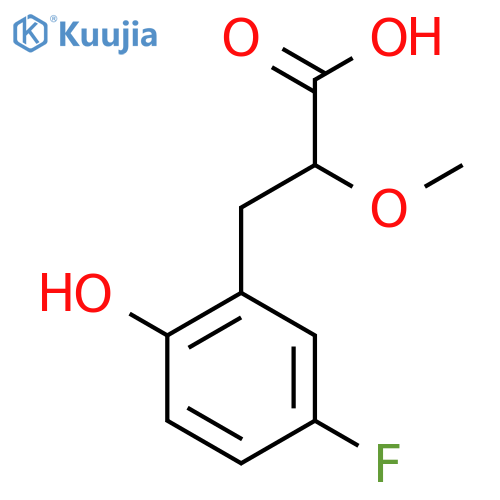 3-(5-fluoro-2-hydroxyphenyl)-2-methoxypropanoic acid structure