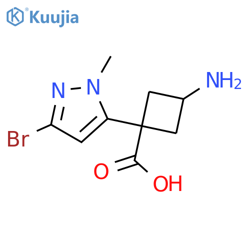 3-amino-1-(3-bromo-1-methyl-1H-pyrazol-5-yl)cyclobutane-1-carboxylic acid structure