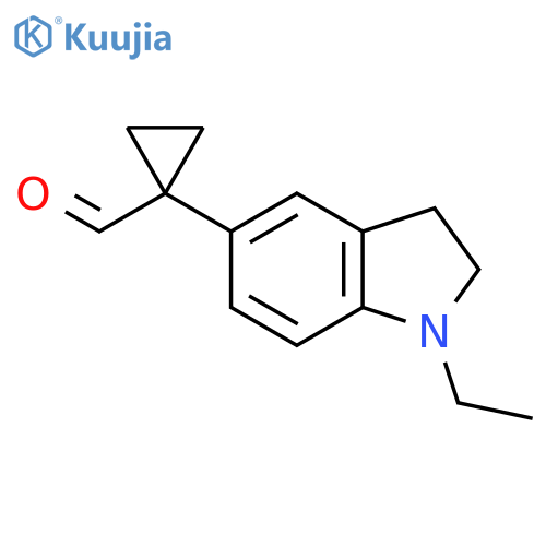 1-(1-ethyl-2,3-dihydro-1H-indol-5-yl)cyclopropane-1-carbaldehyde structure