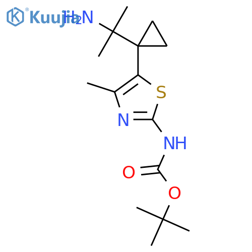 tert-butyl N-{5-1-(2-aminopropan-2-yl)cyclopropyl-4-methyl-1,3-thiazol-2-yl}carbamate structure