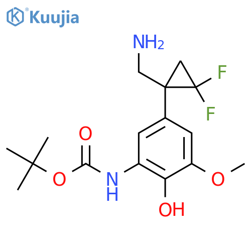 tert-butyl N-{5-1-(aminomethyl)-2,2-difluorocyclopropyl-2-hydroxy-3-methoxyphenyl}carbamate structure