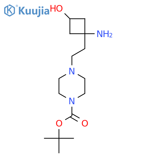 tert-butyl 4-2-(1-amino-3-hydroxycyclobutyl)ethylpiperazine-1-carboxylate structure
